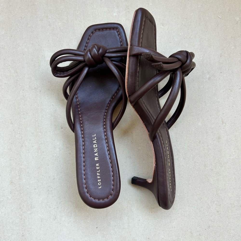 Loeffler Randall Needy Dark Brown Knotted Leather kitten  Heels